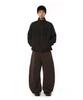 BOUNDARY Antique Bio-Washed Curved Cut Pants [Dark Brown]