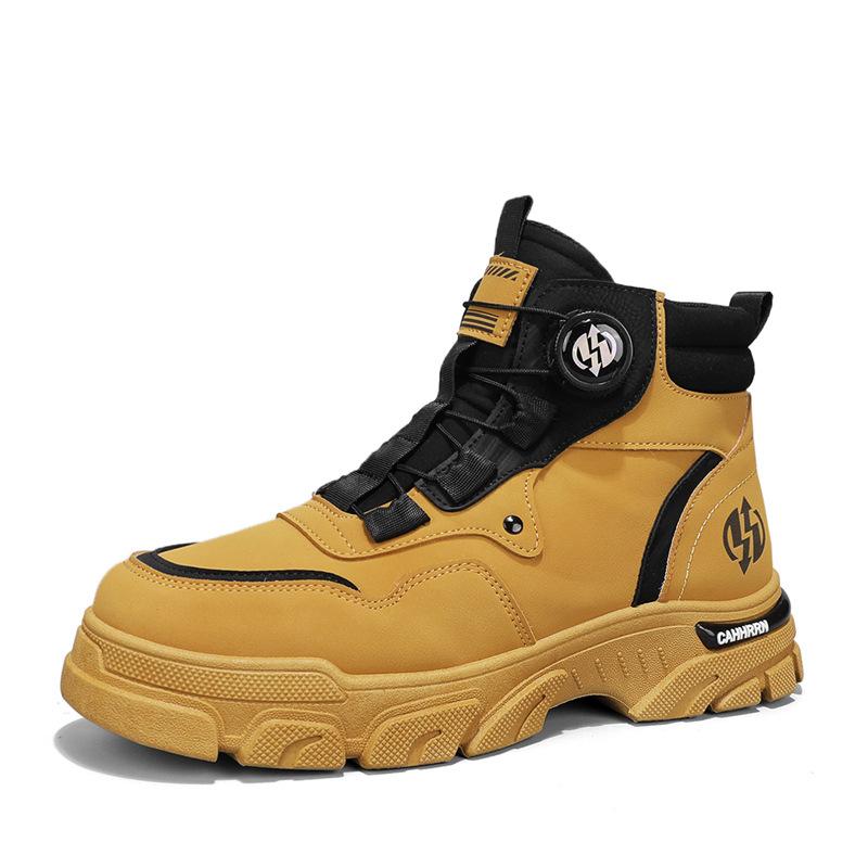 Autumn and winter new leather swivel buckle shoes outdoor non-slip thick-soled high-top casual shoes