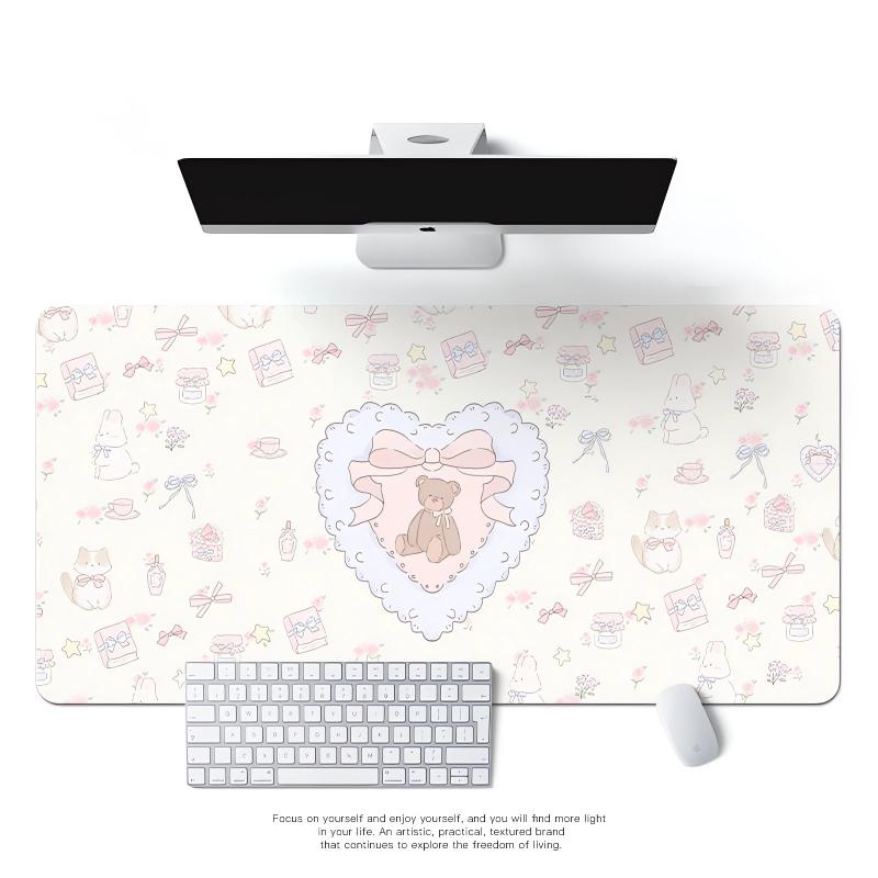 Extra Large Kawaii Desk Mouse Pad Cute Bear Cherry Print Non Slip Waterproof For Home Office Study Gaming