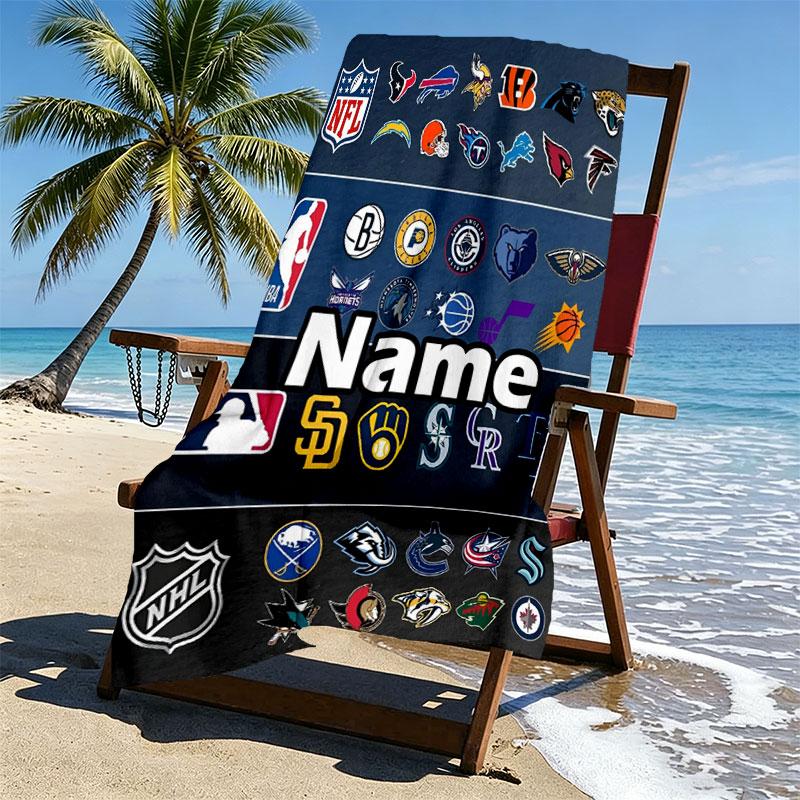 Custom Name Personalized NFL Print Beach Towel, for Trip Camping Beach Party Home Decor, Birthday Gift for Family & Friends
