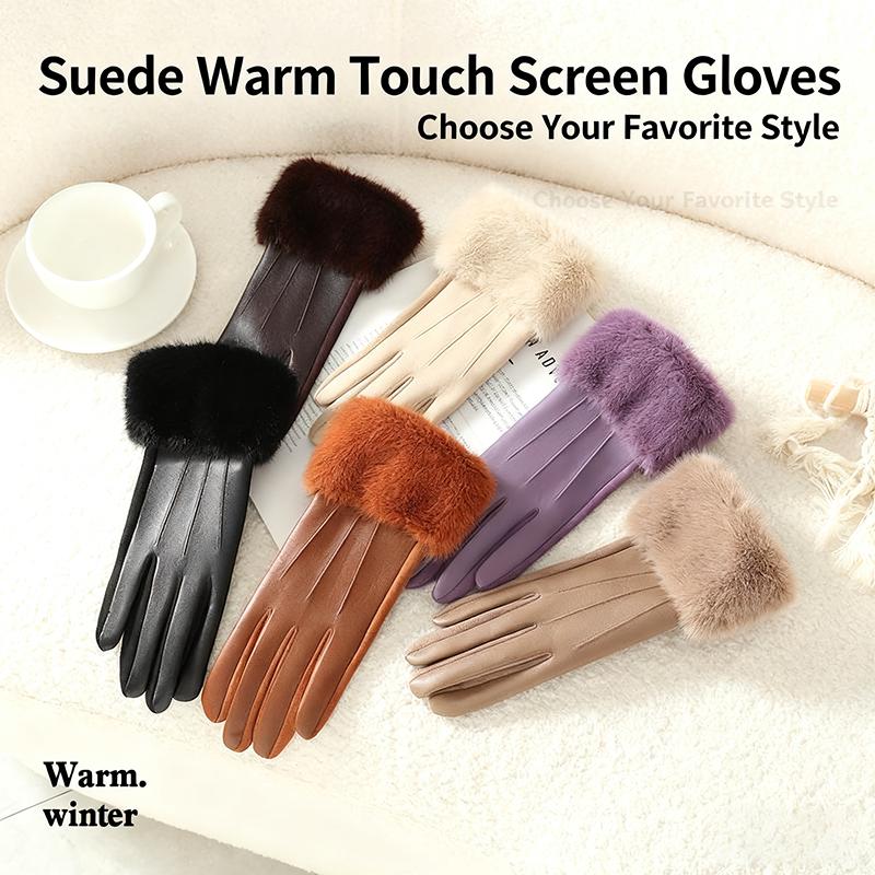 New Leather Fashionable Soft Gloves for Women Artificial Fur Cuffs Winter Warm Touch Screen Gloves Elegant Waterproof Gloves
