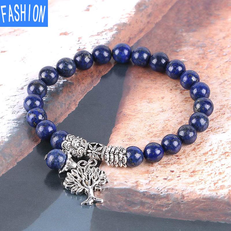 Přírodní křišťálový náramek 8mm kulatý korálkový korálkový náramek starověké stříbro kouzlo života strom Čakra šperky