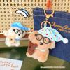 Cute Sleeping Dog Plush Keychain With Glasses Cartoon Puppy Backpack Pendant Soft Stuffed Animal Bag Charm Good Night Gift