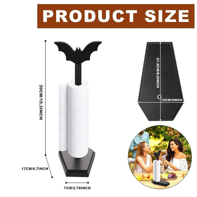 Halloween Paper Towel Stand With Coffin Base And Bat Standing Tissue Holder Toilet Kitchen Accessories For Halloween Decor