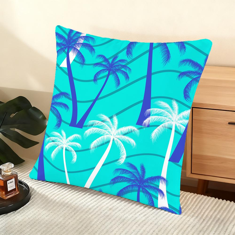 Plam Trees Flowers Cushion Cover Soft Short Plush Pillow Cover Smooth Cozy Texture Aesthetic Cushion Case Home Decor