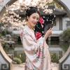 Exquisite Plastic Rod Folding Fan Hollow Decorative Cloth Hand Fan with Fan Ring Flower Handheld Fan Stage Performance