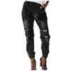 Women's Ripped Jeans Drawstring Elastic Waist Washed Casual Pants Denim Trousers