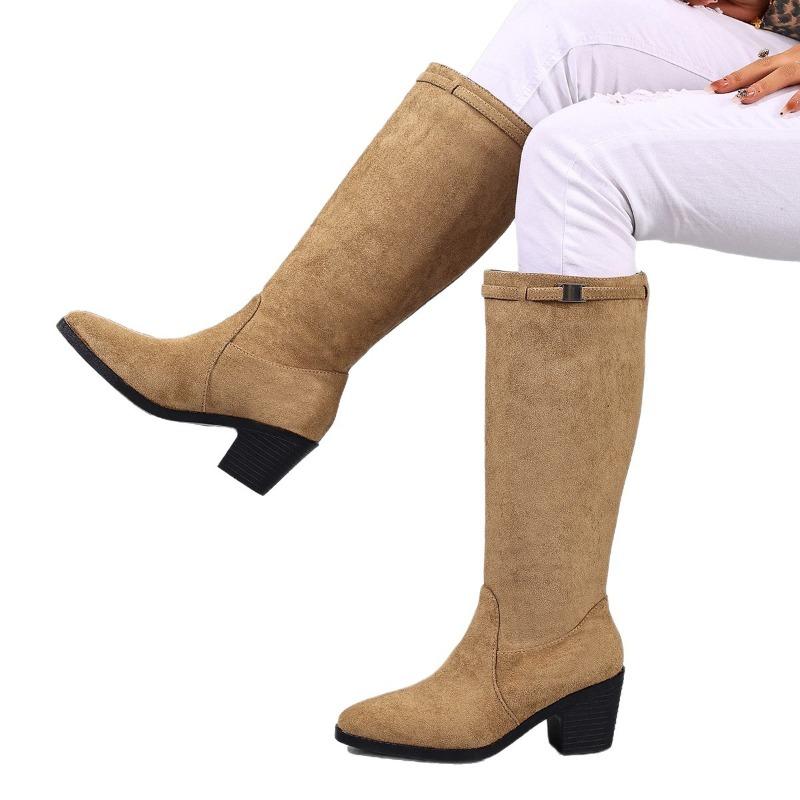 Winter 2025 New Pointed Toe Plus-size High-heeled Fashion Boots Women's Thick-heeled Sleeve Knight Boots