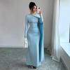 European Cross-border E-commerce 2025 Pleated Shawl Irregular Long Sleeve Slim Fit Dress