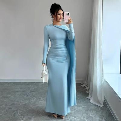 European Cross-border E-commerce 2025 Pleated Shawl Irregular Long Sleeve Slim Fit Dress