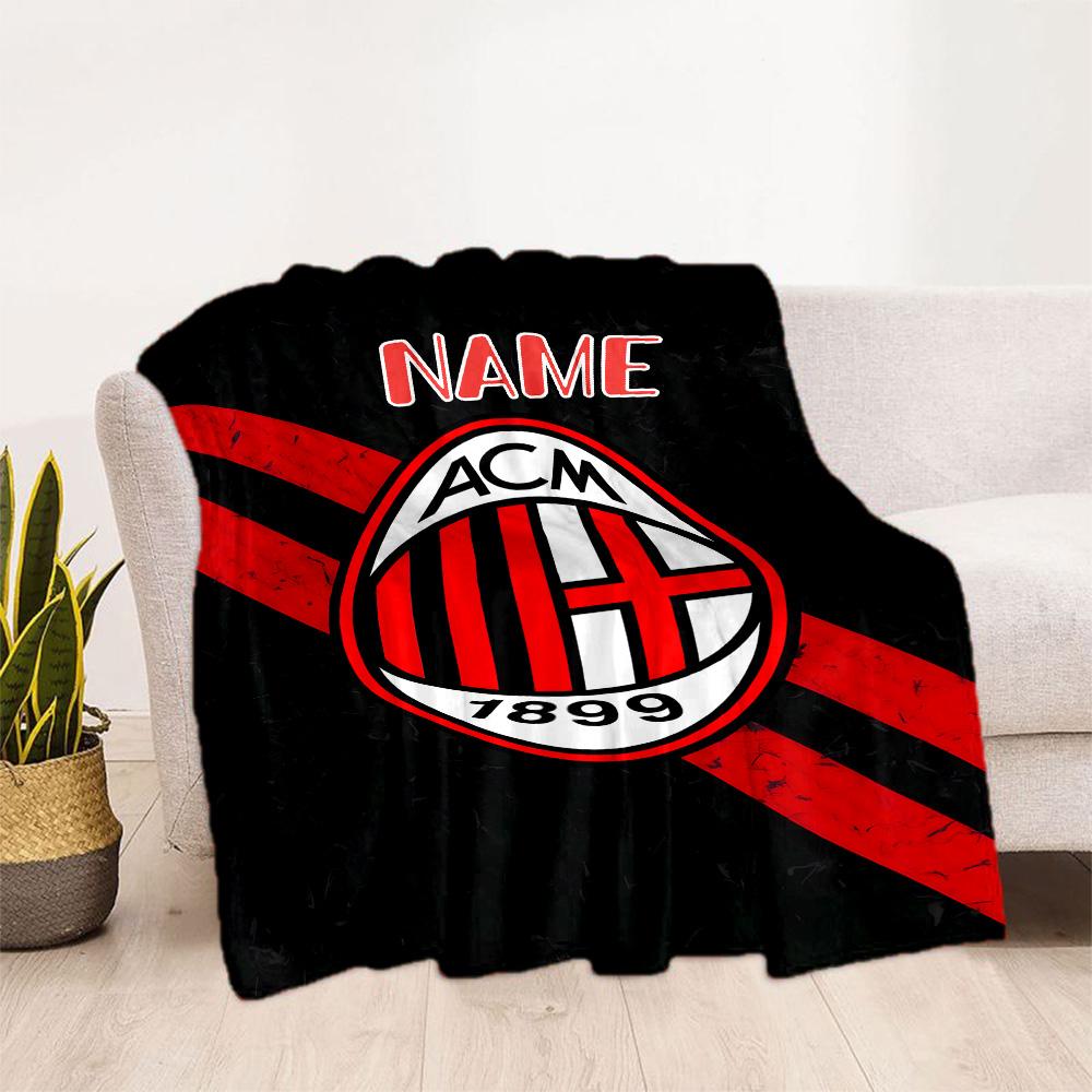 Ac Milan Crest Customize Your Name Blanket Cozy Personalized Blanket Soft Warm Cozy Suitable for Picnics Bedding Sofa Office Ideal for All Seasons