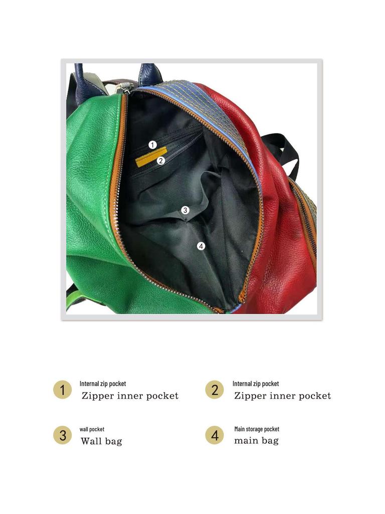 European & American Style Women's Colorful Patchwork Leather Anti-theft Backpack with Double Straps and Lock Buckle