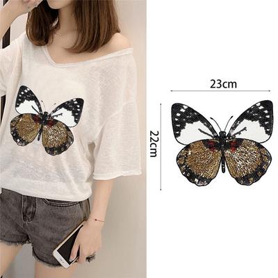 1PCS New Butterfly Patch T-shirt Pants Sequins Ironning On Patch Sewing Holes Applique Clothes Decora