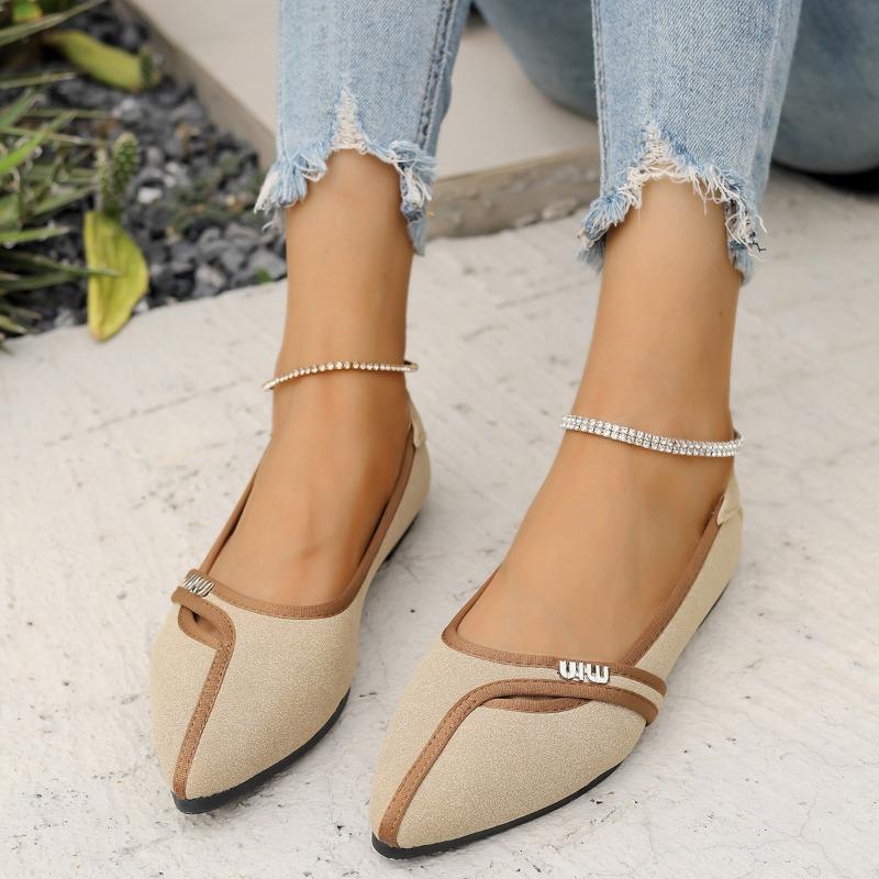 Large size single shoes women's autumn new shallow pointed flat-soled beanie shoes