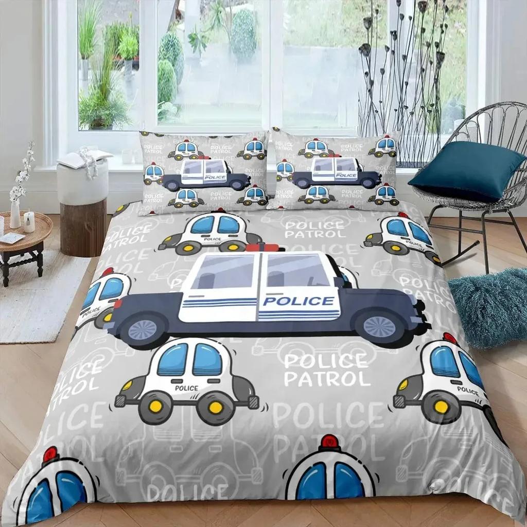 Cartoon Police Car Bedding Set Single Twin Full Queen King Size Polyester Duvet Cover Aldult Kids Comforter Quilt Cover Set