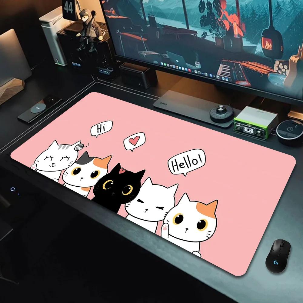 Large Cute Mouse Pad Kawaii Black Cat Kitten Game Keyboard Mat XxL Laptop Computers Accessories Rubber Table Pads Office Carpet