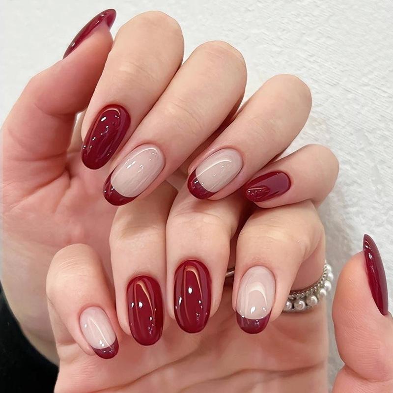 

“24-Piece Oval French Nail Art Stickers - Solid Color, Wearable False Nails”