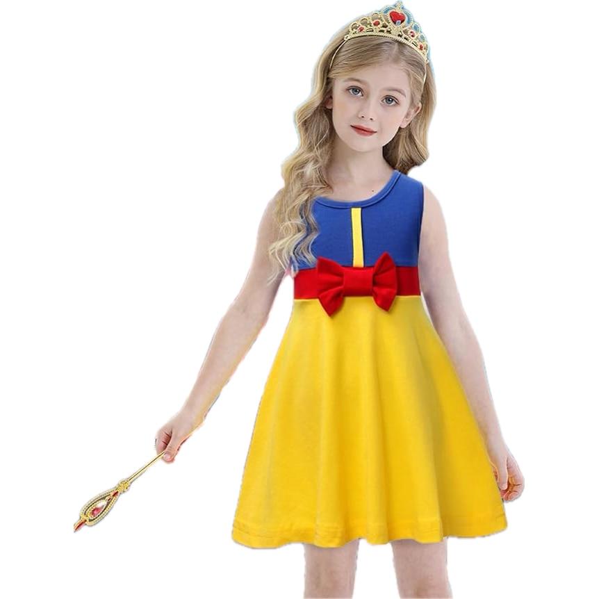 Snow White Princess Dress Set with Headband, Crown & Wand, Cotton, 4-5 Years, 120cm, Yellow/Blue