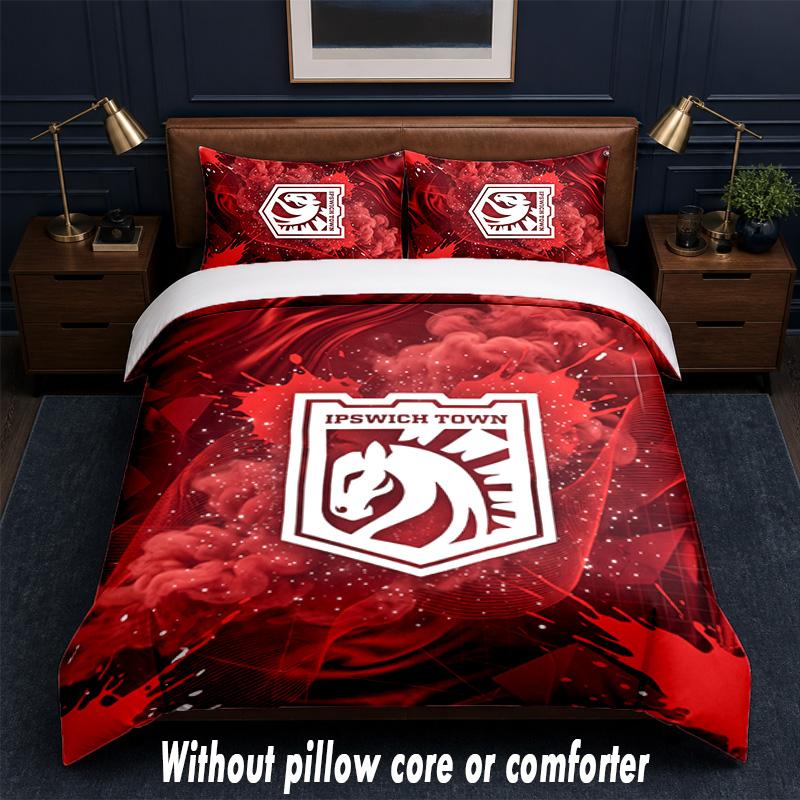 Set Biancheria da Letto Design Calcio Ipswich Town 1 Copripiumino + 2 Federe Morbido Traspirante Biancheria da Letto per la Casa