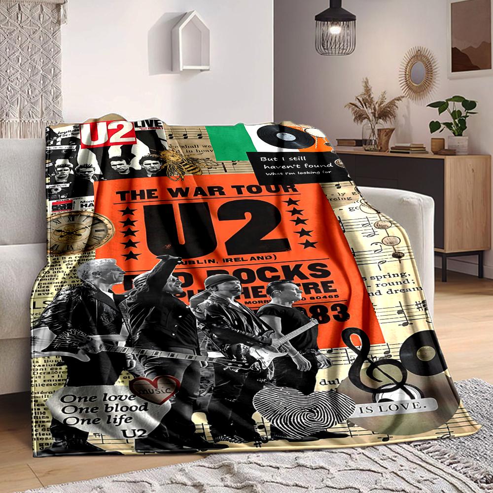 1Pc U2 Music Collage Art Flannel Blanket, Soft And Comfortable, Casual Warm, Camping Travel, Christmas, Halloween Xmas Gift. G1177