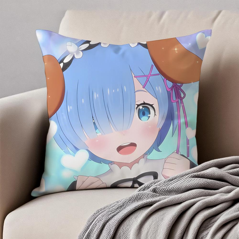 Fantasy Popular Anime RRe Zero Cushion Cover Pillowcase Antidustmite Invisible Zipper Short Plush Sofa Cushion