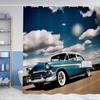 Cool Retro Car Shower Curtain Vintage Antique Car Sunset Cloudy Theme Fabric for Men Boys Bathroom Decor Sets with Hooks Waterproof Washable 72 X 72