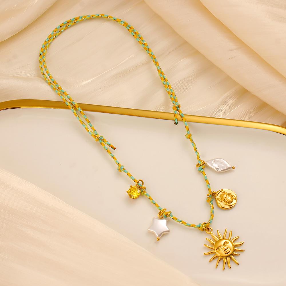 18K Gold Titanium Steel Star Sun Pendant Necklace