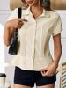 2026 Spring/Summer Retro Slim Solid Color Lapel Short Sleeve Women's Shirt