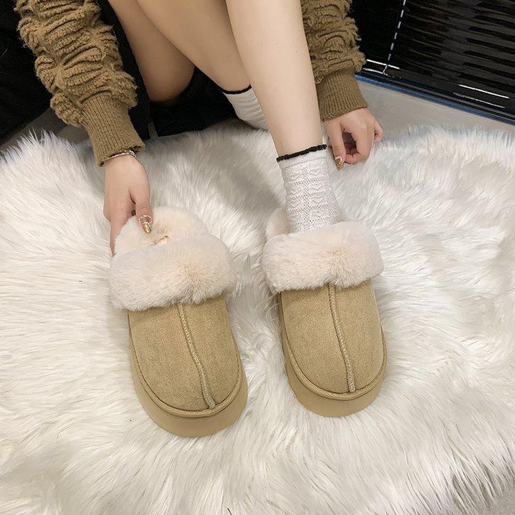 Frosted Fluffy Slippers Women's 2025 New Winter Outer Wear Women's Thick-soled Fur Integrated Snow Boots Velvet Cotton Shoes