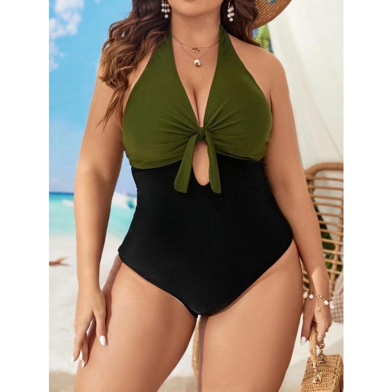 2025 Large Plus Size Halter Swimsuit Women One Piece Floral Printed Swimwear Female Bathers Bathing Swimming Swim Suit Beachwear
