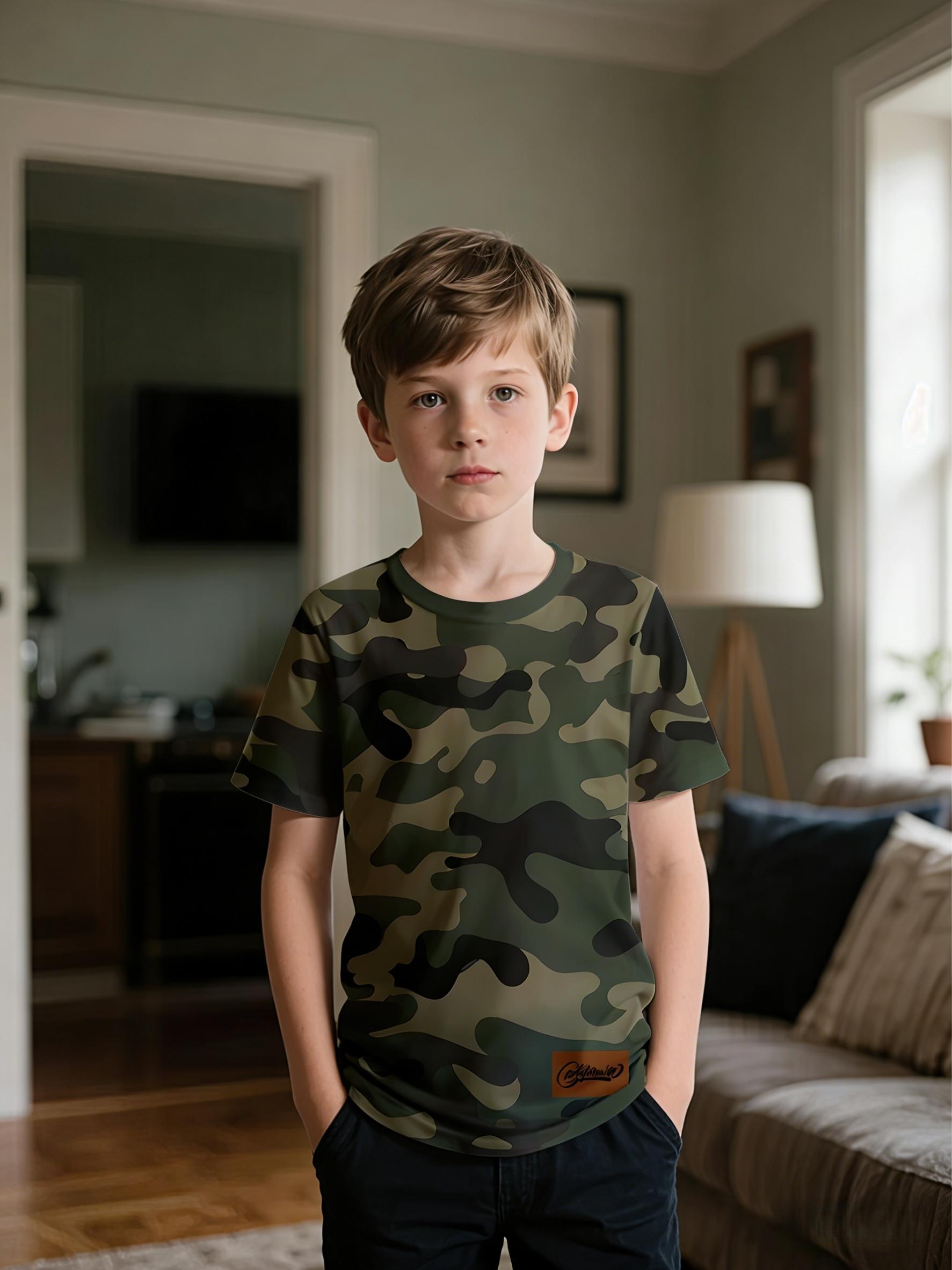 

Digitally printed T-shirt, fashionable and casual children s clothing, suitable for boys daily outings and outdoor sports 100