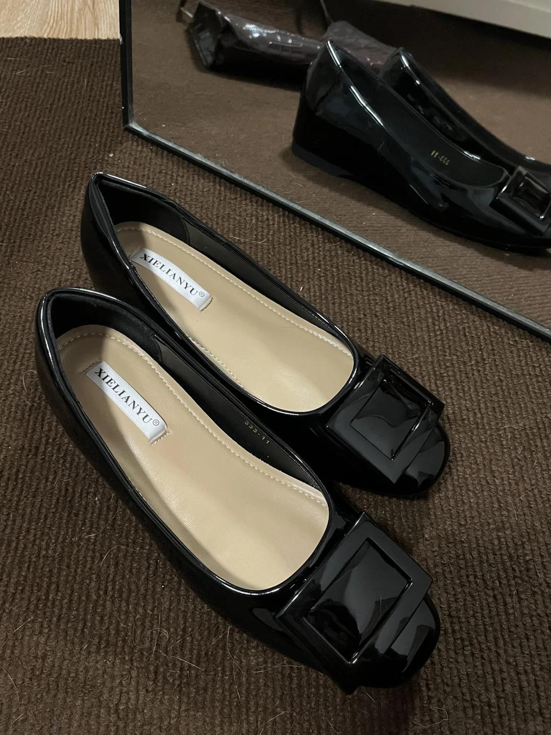 

Версия из овчины~ красные туфли-лодочки со скрытой внутренней платформой, женские, с круглым носком, квадратной пряжкой, в стиле маленькой феи, v красивые балетки 39