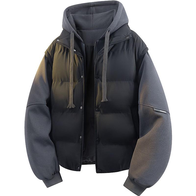 Mens Loose Fit Two-Piece Cotton Puffer Jacket 2026 Winter Casual Fashion Couple Coat