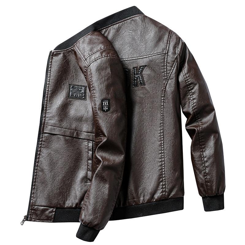 Large size men's leather jacket autumn new slim fit handsome popular men's clothing casual men's leather jacket