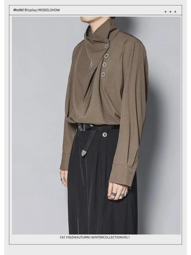 Men's Retro French-Style Stand-Up Collar Irregular Shirt