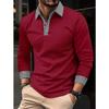 New Men's Long-Sleeved Polo Shirt Spring/Autumn Contrast-Colour Printed Casual Sweatshirt