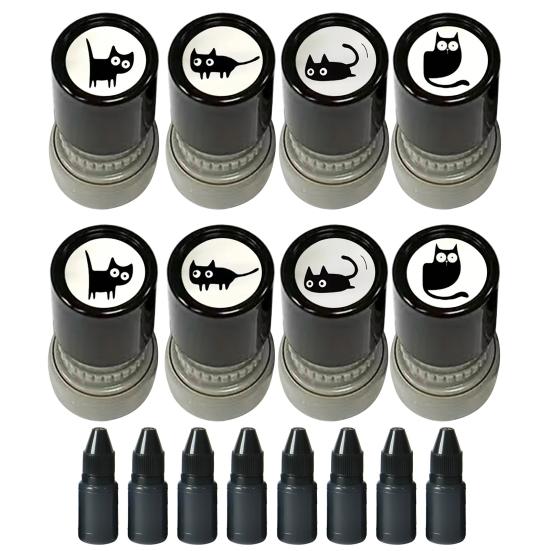 Cute Black Cat Stamp Set Self-Inking Light-Sensitive Stamps for Notebooks Cards Planners Creative DIY Craft Tool for Kids Adults Teacher