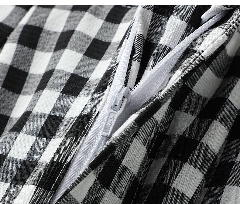 Women's Black and White Plaid Ice Silk Cropped Wide-Leg Pants - Elastic Waist, Summer Casual, Slimming, Loose Fit.
