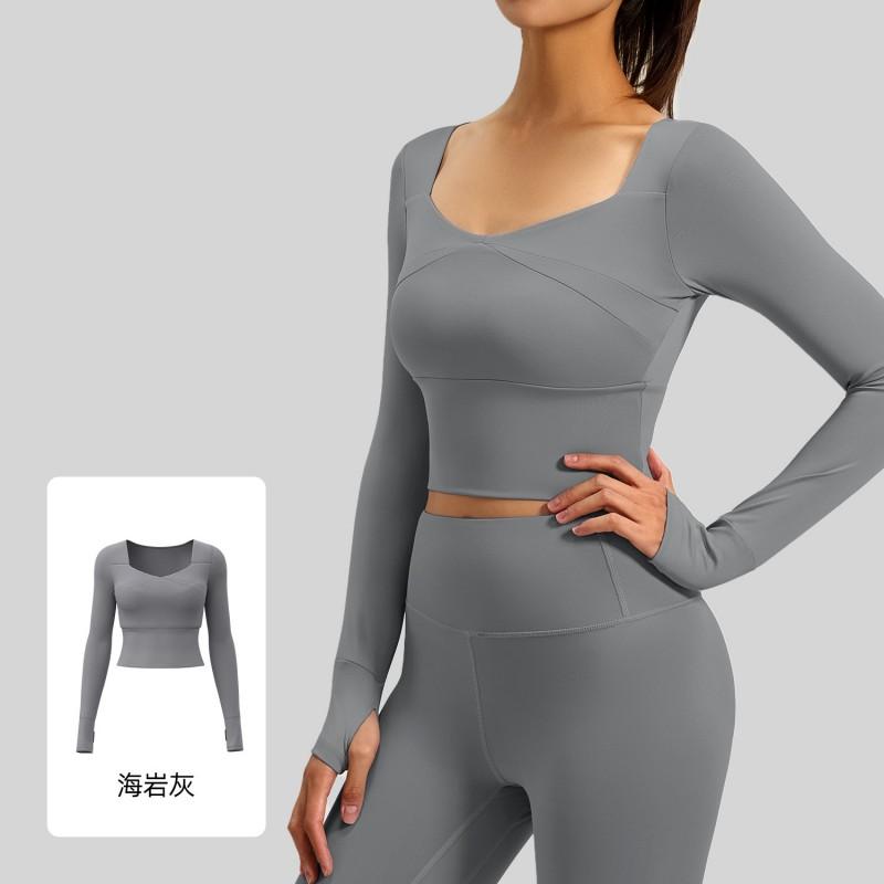 Womens Long Sleeve Yoga Top With Removable Padded Bra Support High Stretch Quick-Dry Fitness Shirt Gym Running