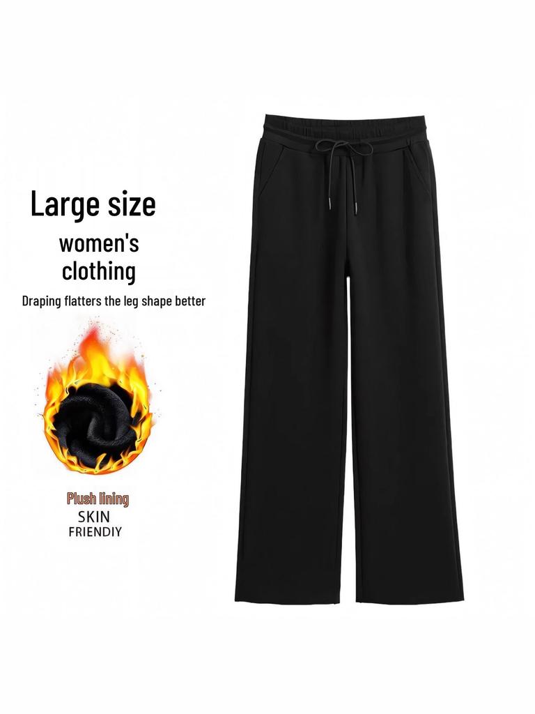 Fleece-Lined High Waist Wide-Leg Pants for Women - Plus Size, Casual, Ideal for Autumn/Winter