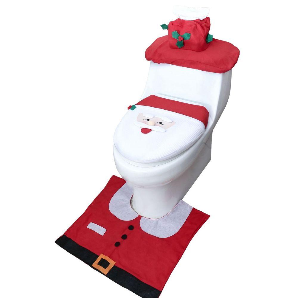 Set Christmas Decorations Decorative Products Toilet Seat Cover Toilet Case Rug Set Toilet Mat