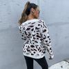 Casual Trend Versatile Women's Fall Wind Leopard Print V-neck Knit Sweater Jacket Women