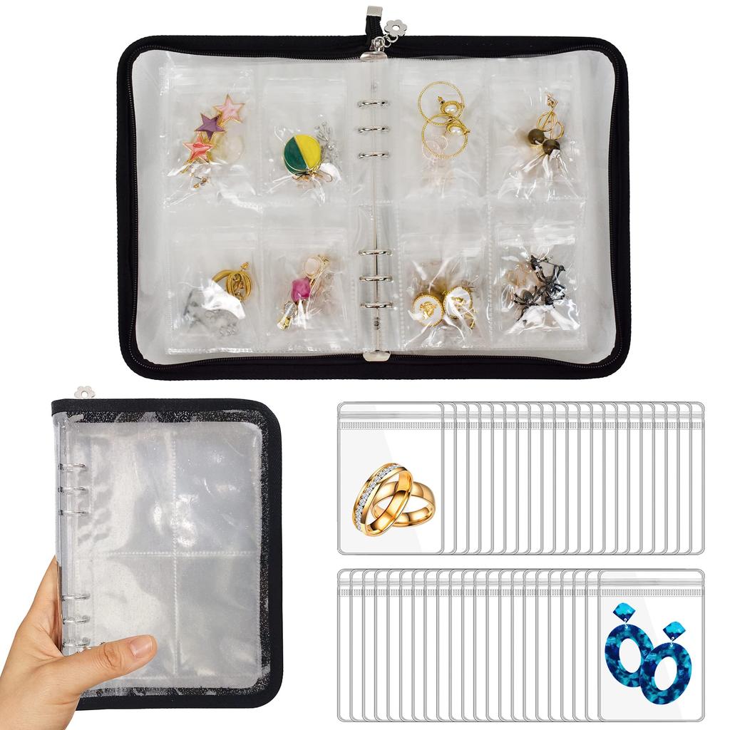 Earring Organizer Case Travel Jewelry Organizer Transparent Jewelry Storage Book for Necklace Bracelet Ring Holder with Bag