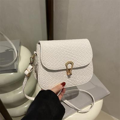 Foreign Style Woven Pattern Women's Bag 2025 Summer Simple Small Square Bag Fashionable Solid Color Retro Lock Single Shoulder Messenger Bag