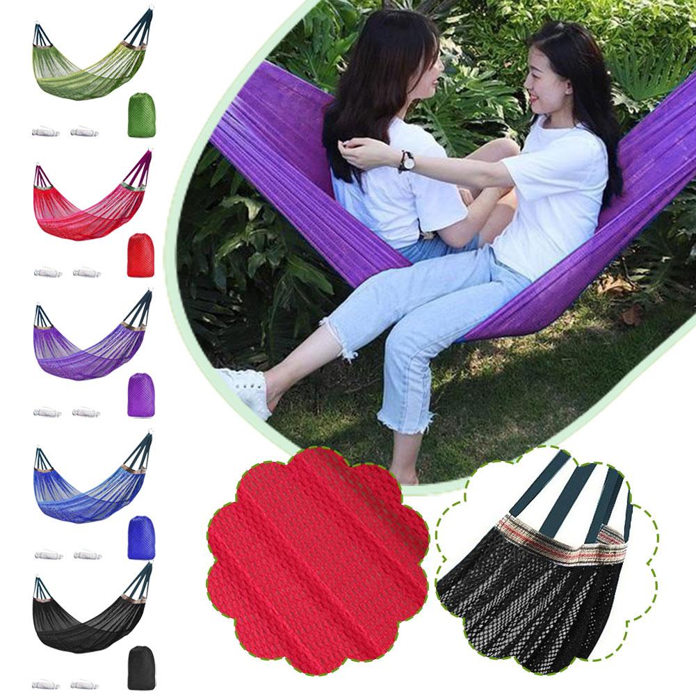Hickened Rope Hammock Garden Outdoor Mesh Hammock Portable Simple Hammock Hanging Bed Double Outdoor Hammock with Bag