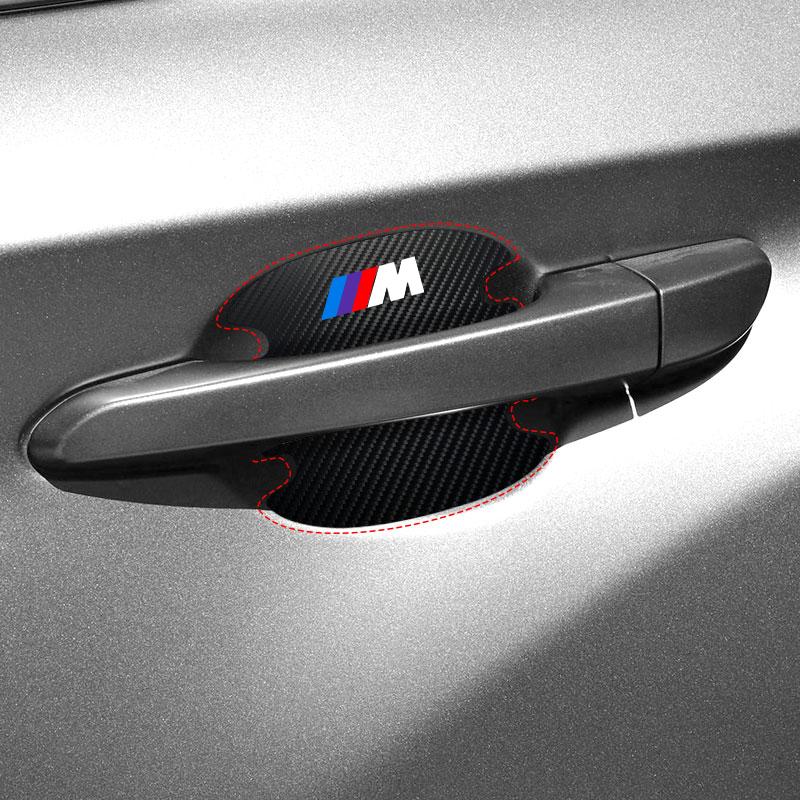 4PCS Car Door Handle Protection Sticker Emblem Car Decoration Styling For BMW M E34 E36 E60 E90 E46 E39 E70 F10 F20 F30 X5 X6 X1 M3 M5 M6 E71 F01 F02