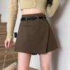 Womens Gray A-Line High-Waist Wide-Leg Skort With Zipper Detail Lightweight Stretchy Midi Skirt Fall Winter
