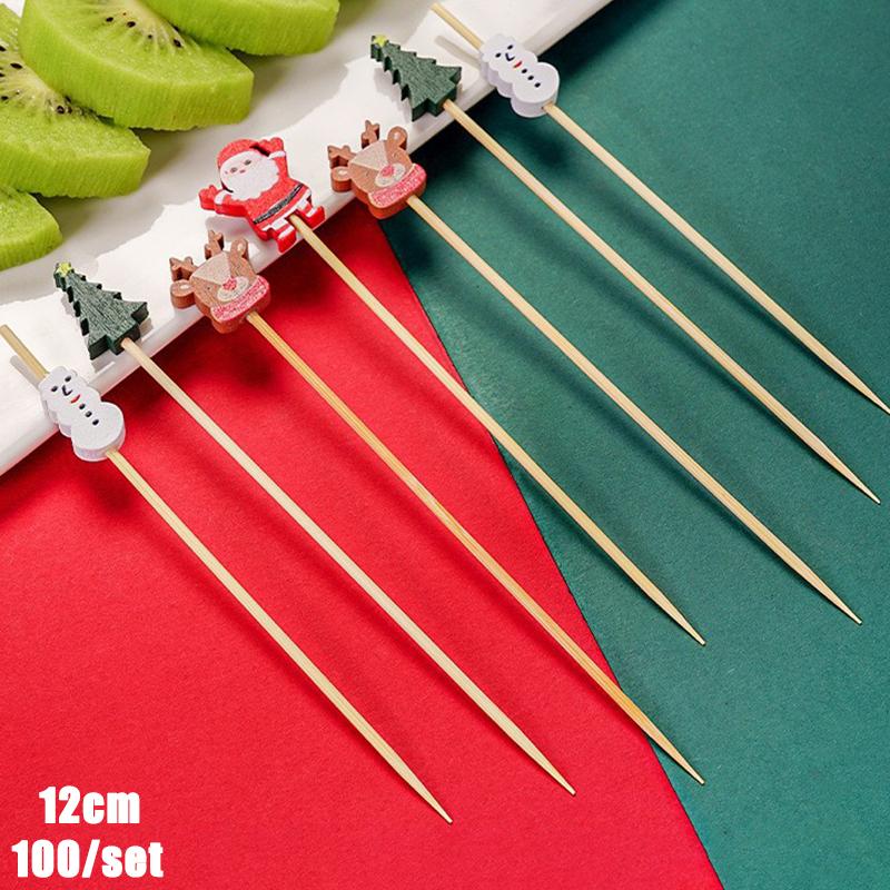 Christmas And New Year Disposable Fruit Sticks Fruit Forks Creative Art Toothpicks (100 Sticks Per Pack)