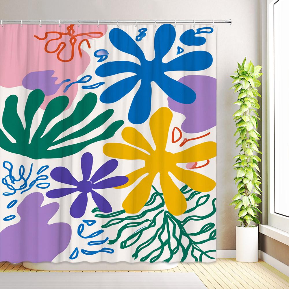 Boho Tropical Palm Leaves Shower Curtain Aesthetic Abstract Green Leaf Floral Plant Minimalist Modern Bathroom Decor with Hooks