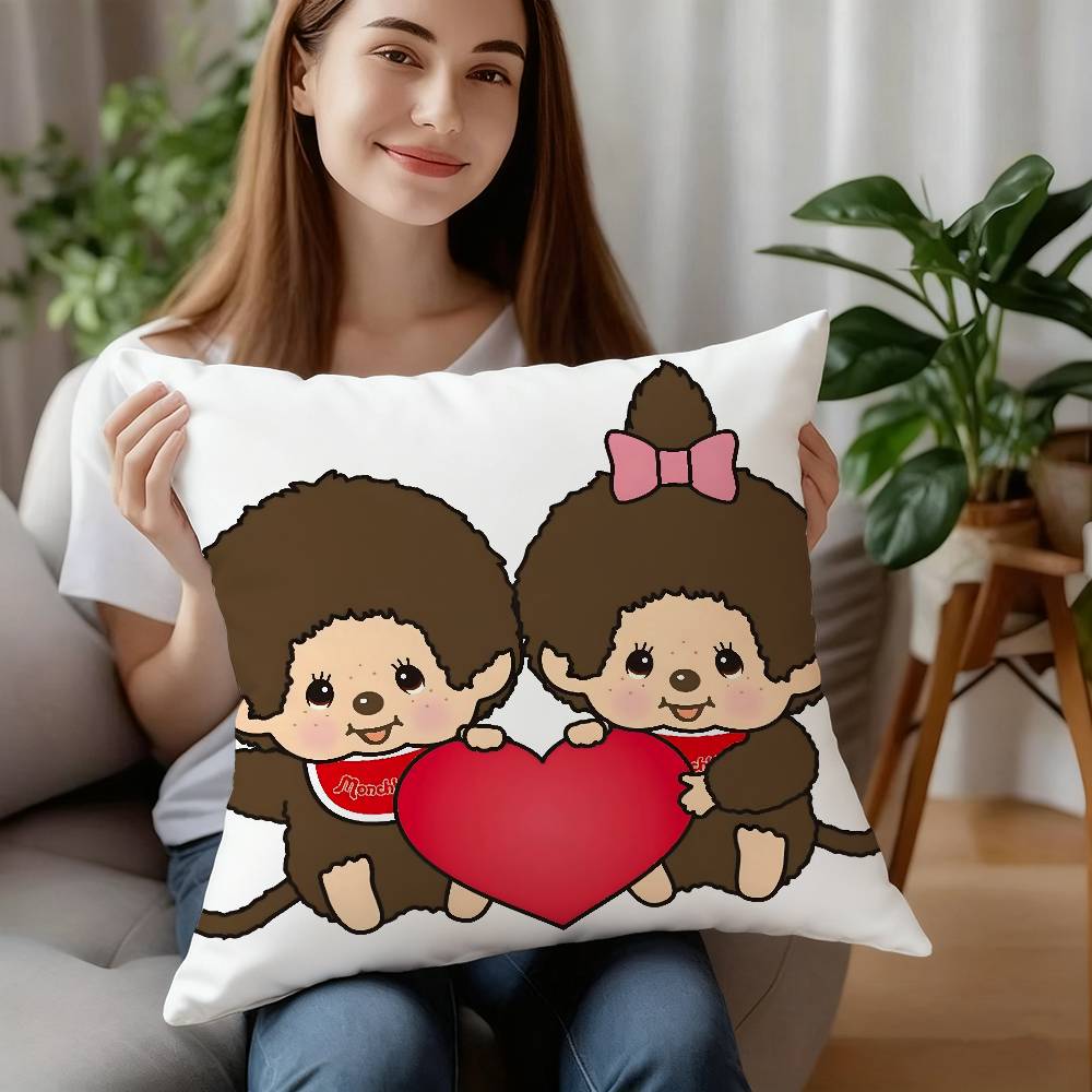 Federa Cuscino Cartone Animato M-Monchhichis Tessuto Peluche Morbida Federa Stampa Fronte/Retro Copricuscino Regali per la Casa